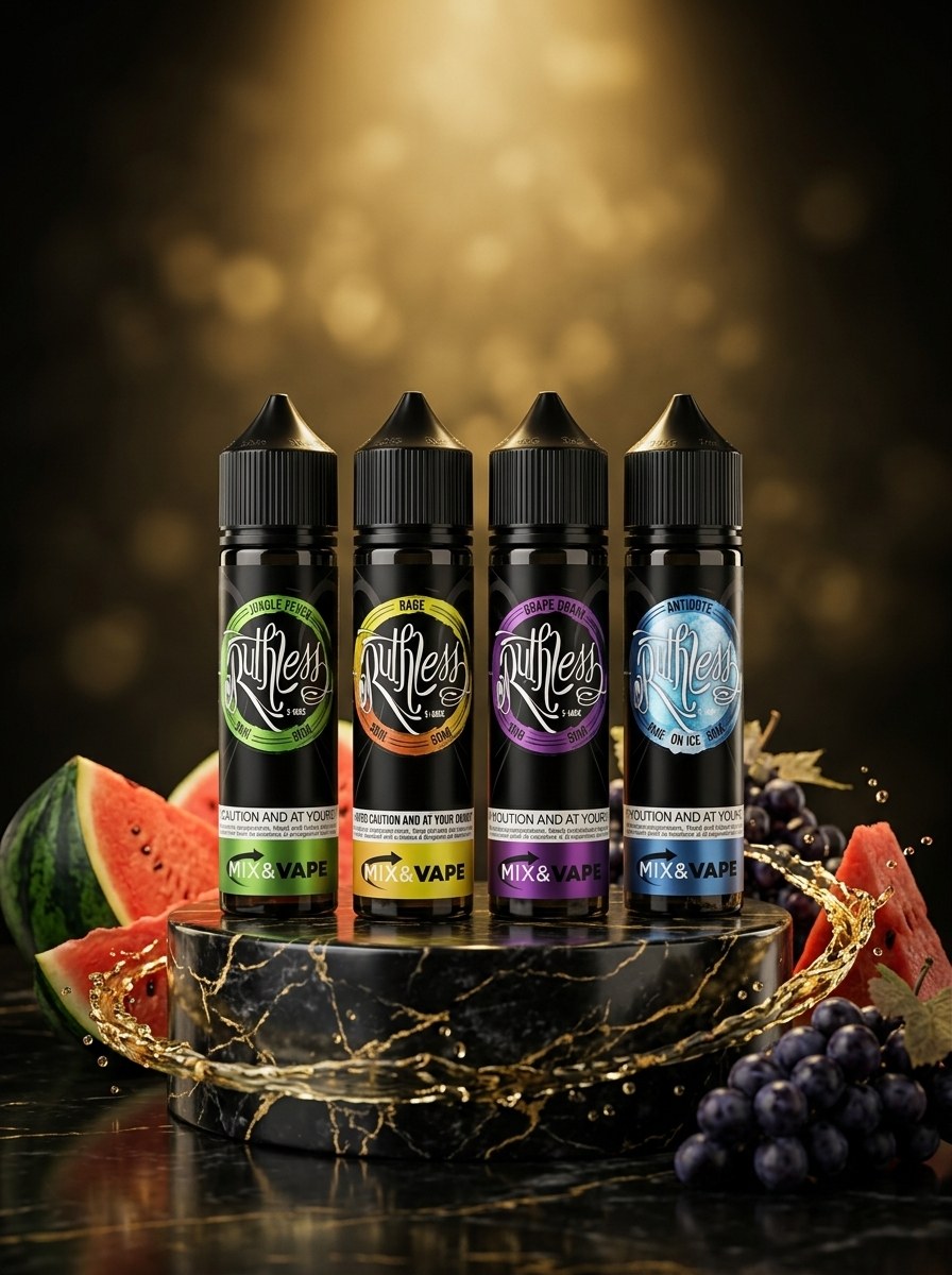 Shortfill e-liquid bottles on a premium display